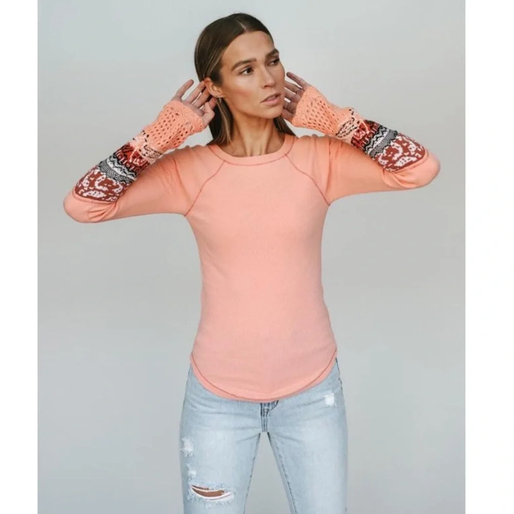 Free People In The Mix Jacquard Cuff Top In Desert Orange